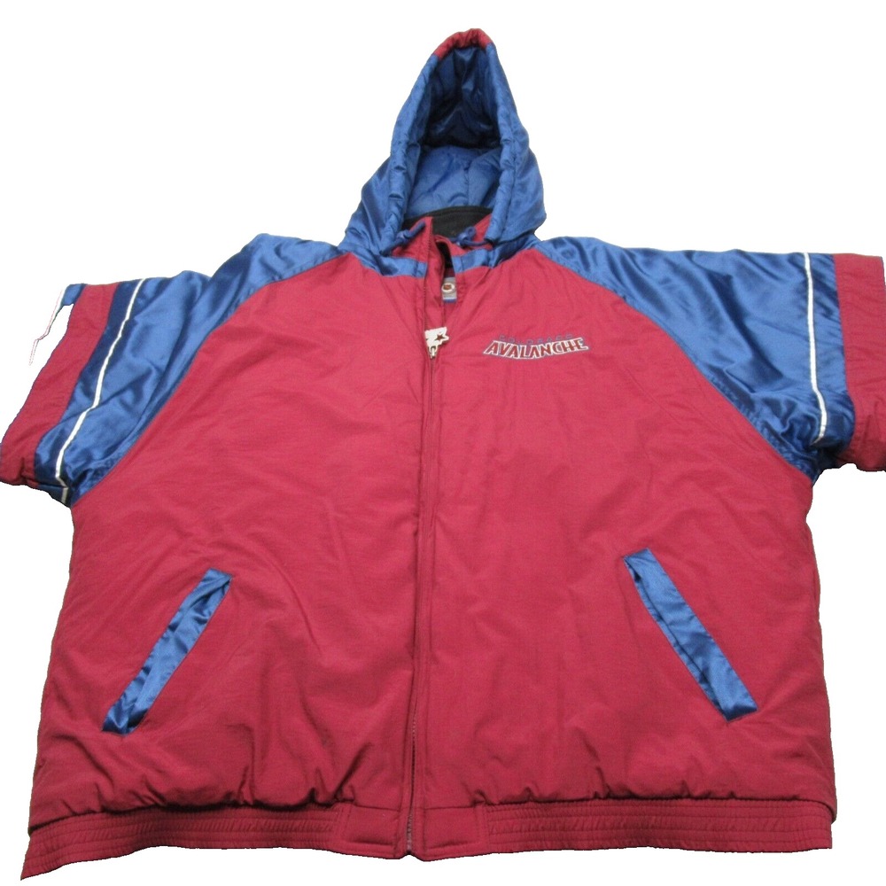 Starter Colorado Avalanche Puff Jacket Mens XL Red Insulated Hooded Zip VTG